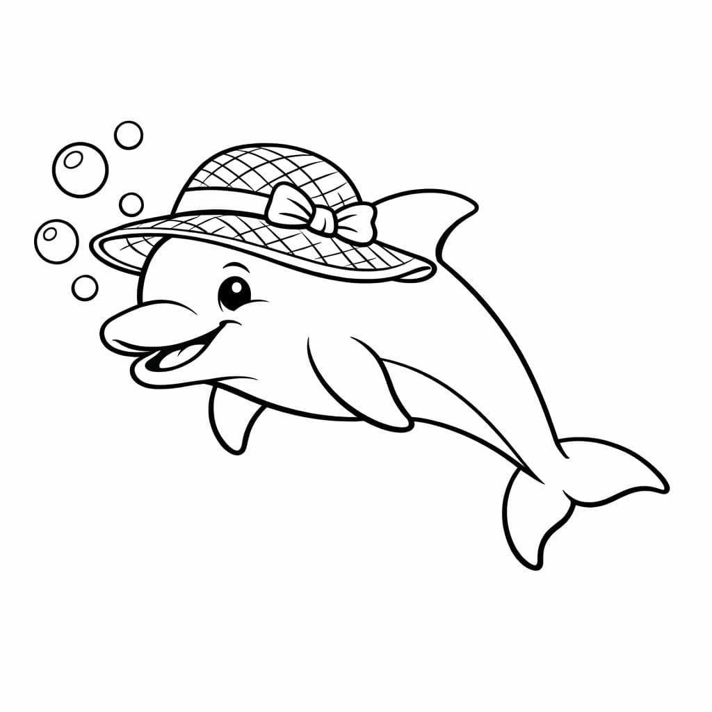 Golfinho com chapéu para colorir