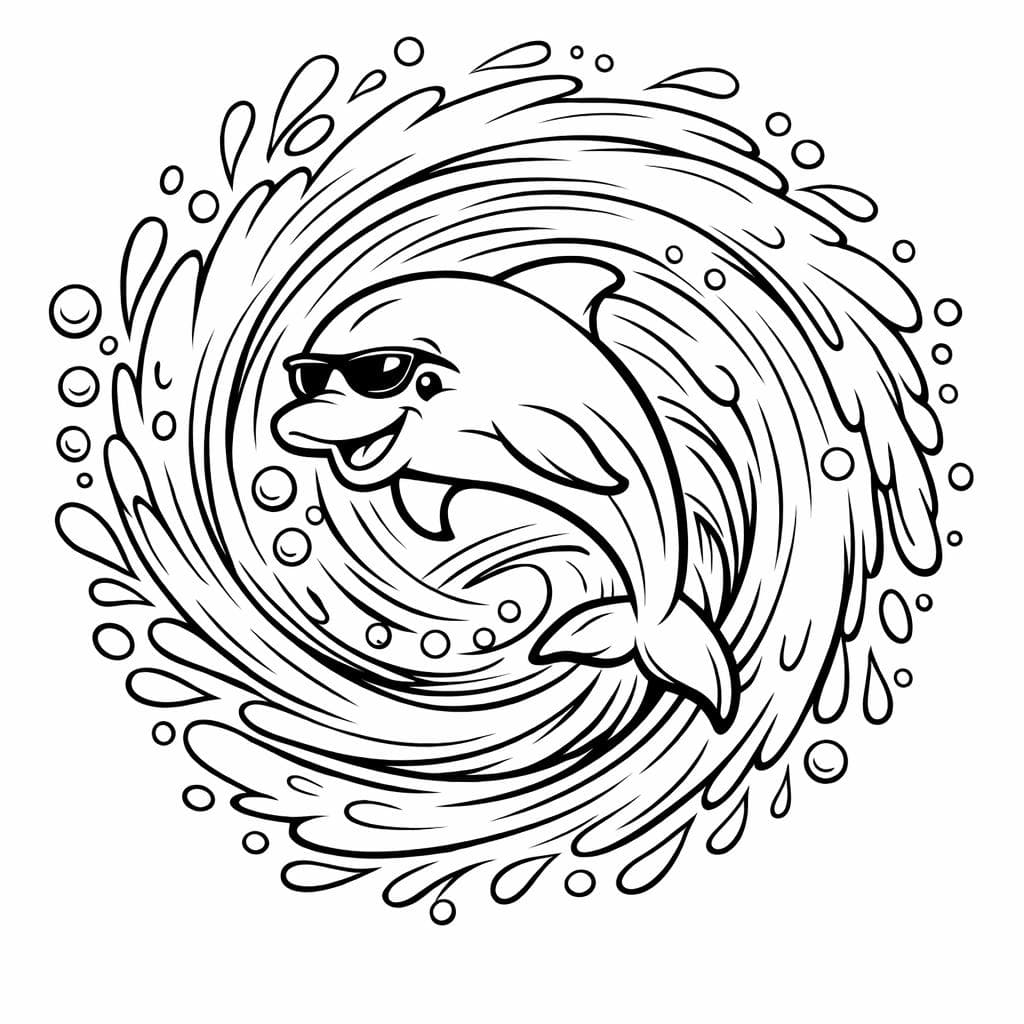 Golfinho na espiral do mar para colorir