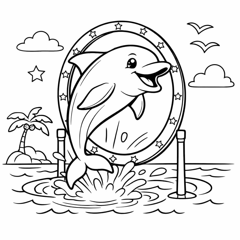 Golfinho pulando anel para colorir
