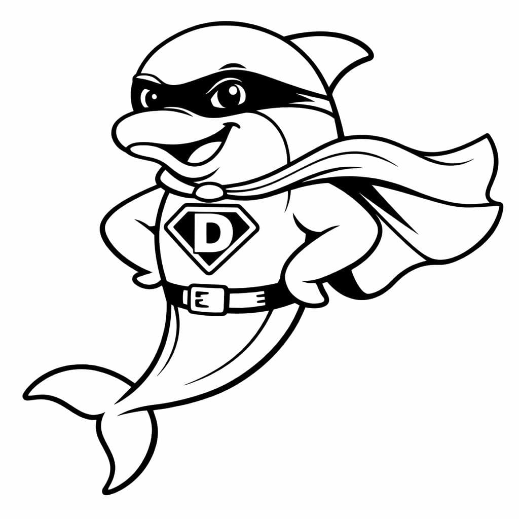Golfinho super-herói para colorir