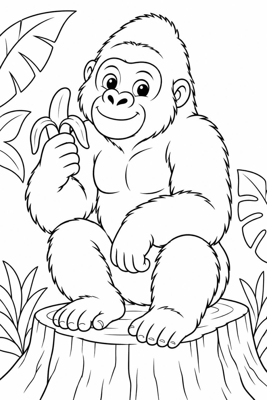 Gorila com banana para colorir