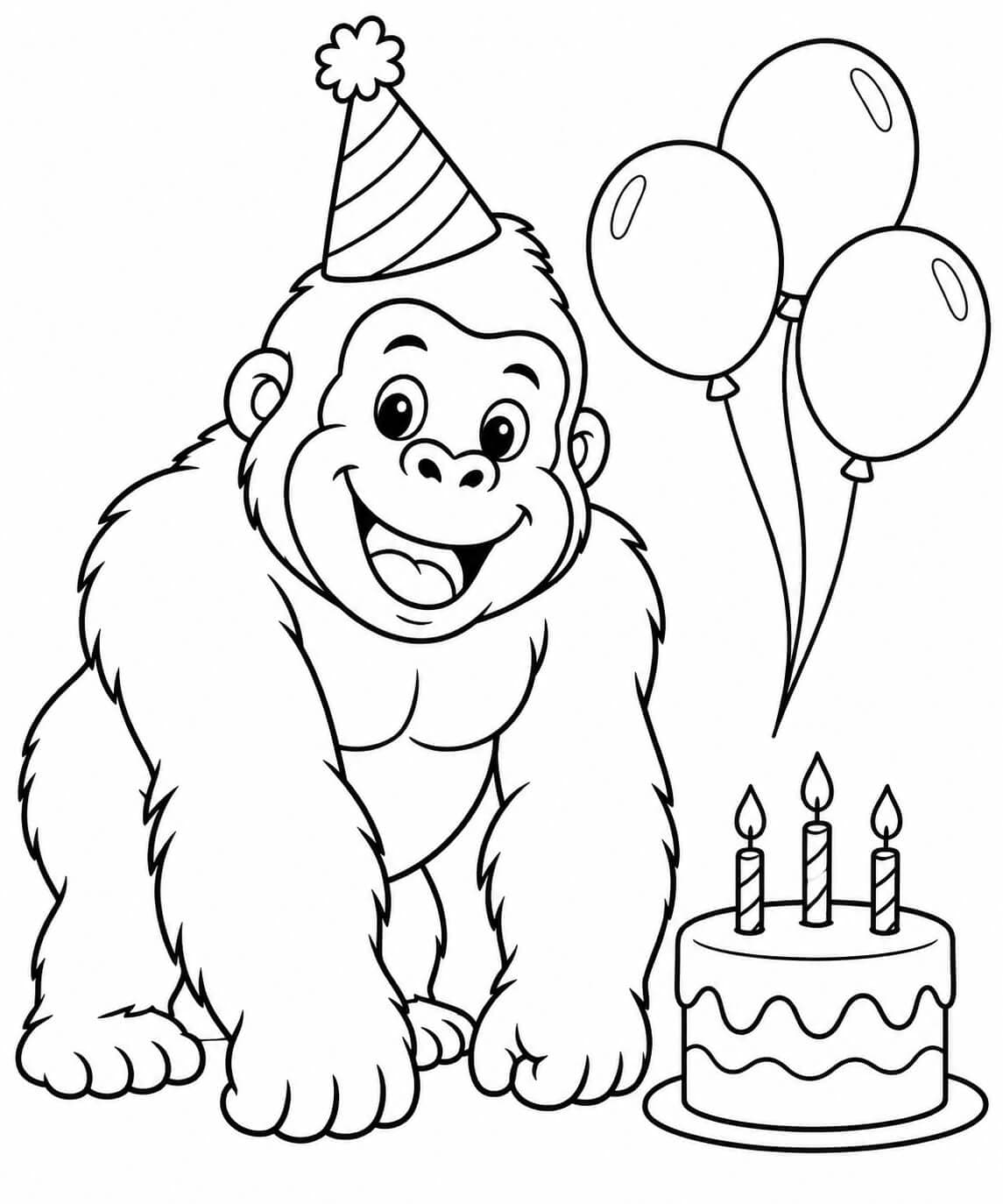 Gorila no aniversário para colorir
