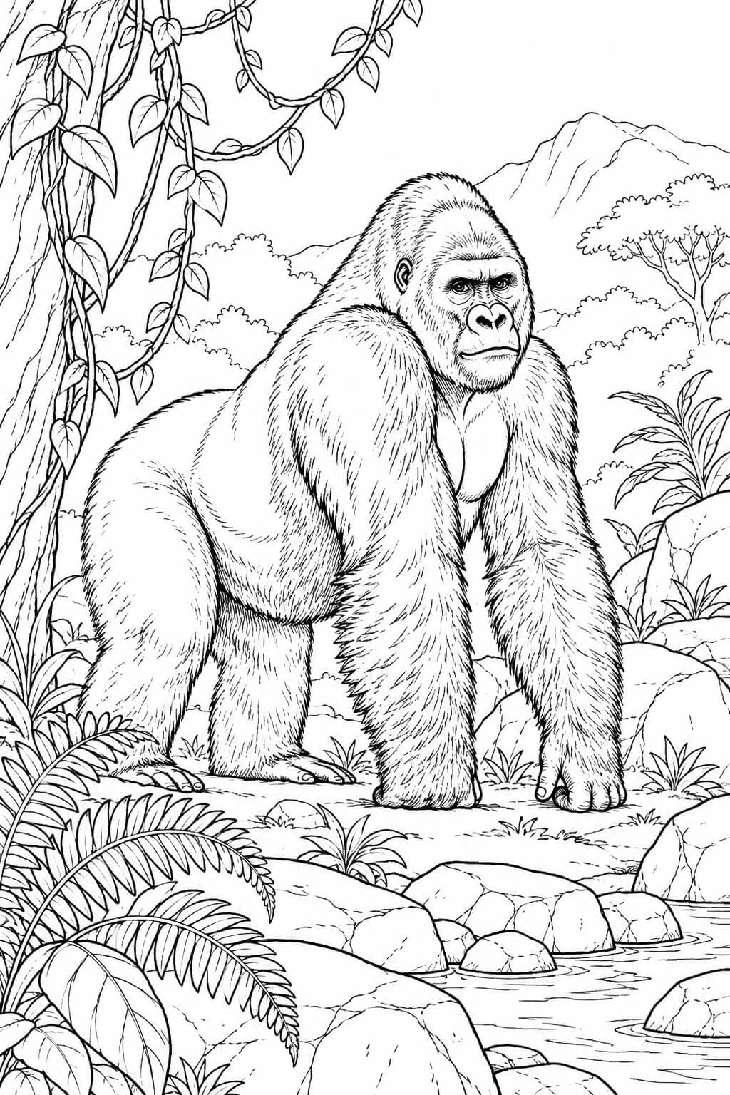Gorila no safari para colorir