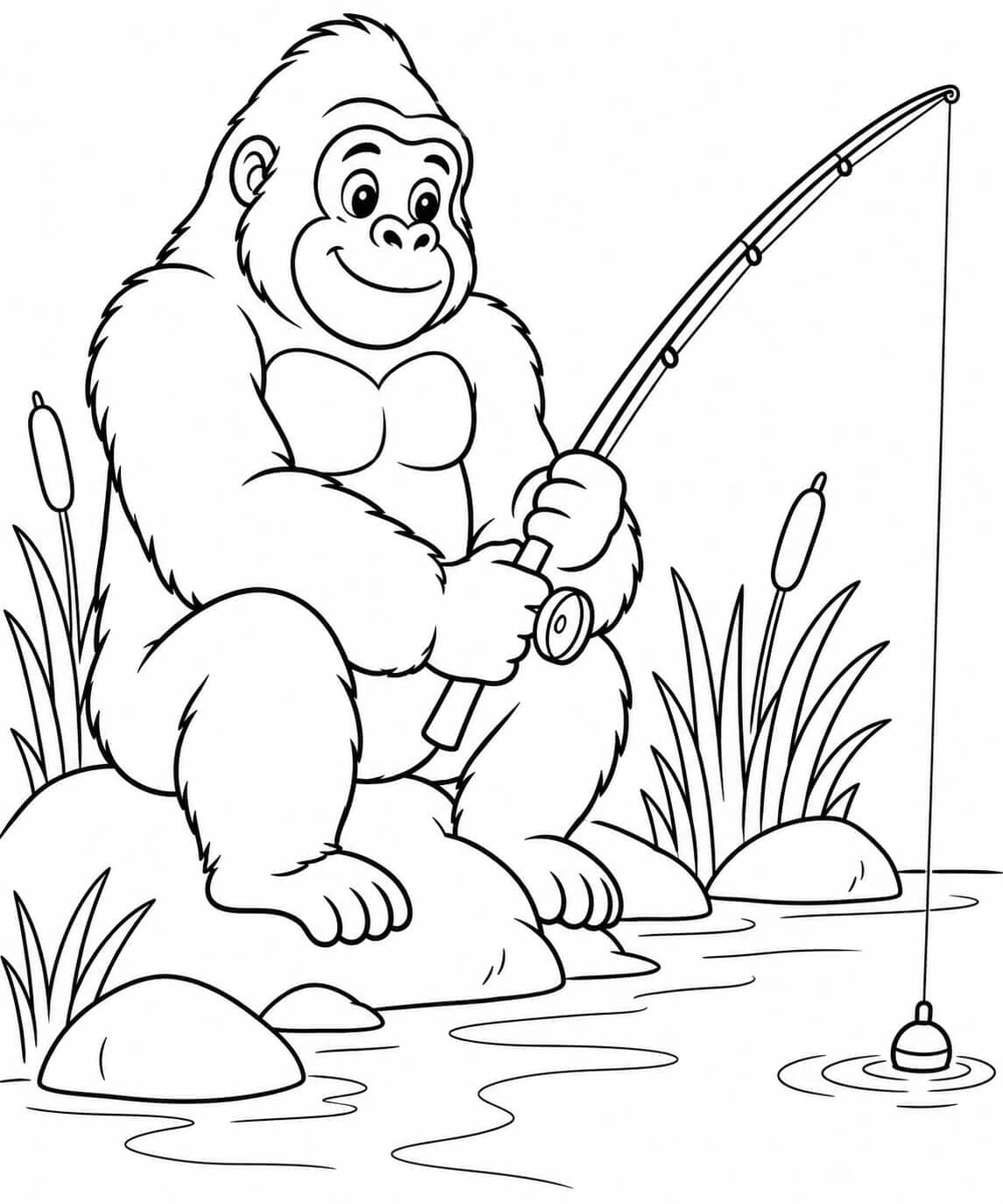 Gorila pescando para colorir
