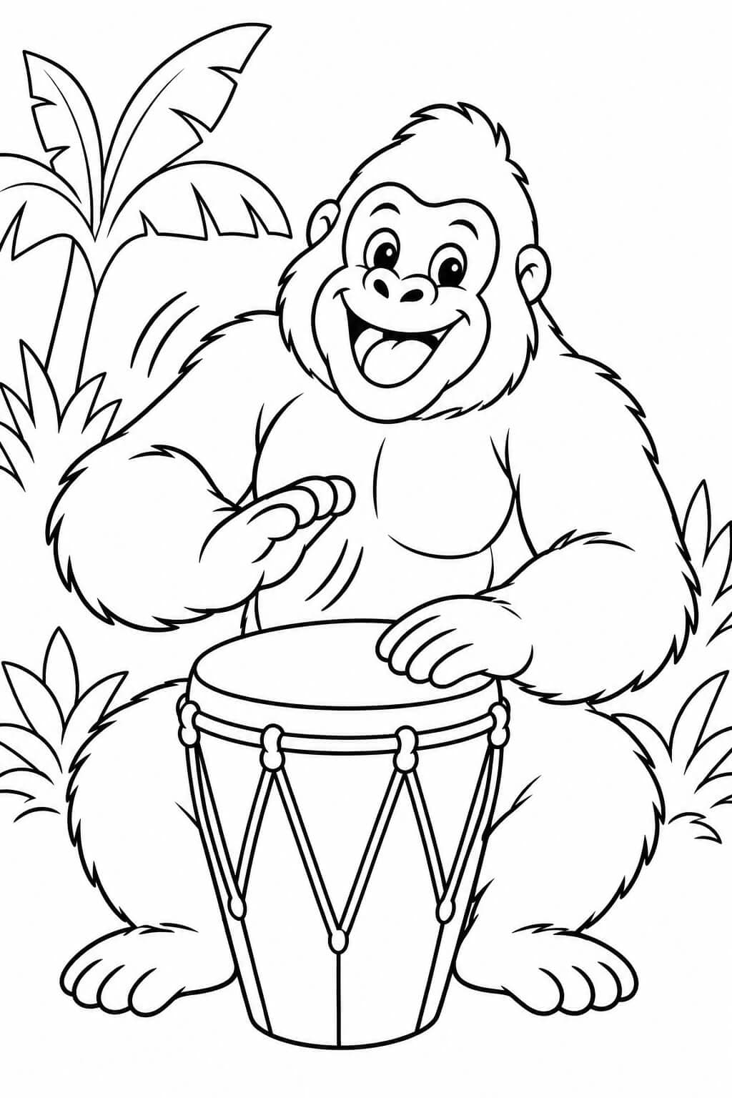 Gorila tocando tambor para colorir