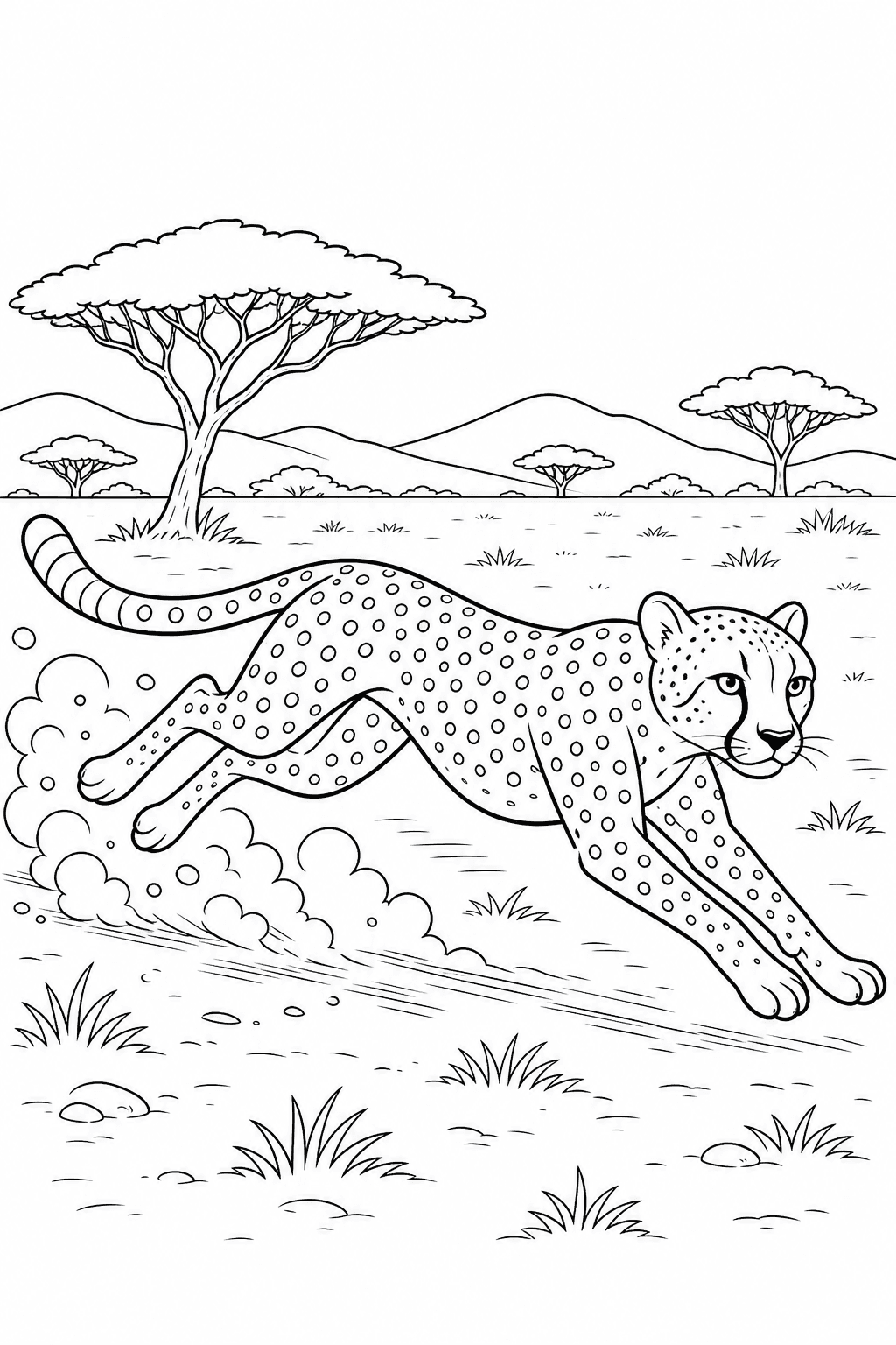 Guepardo correndo rápido na savana para colorir