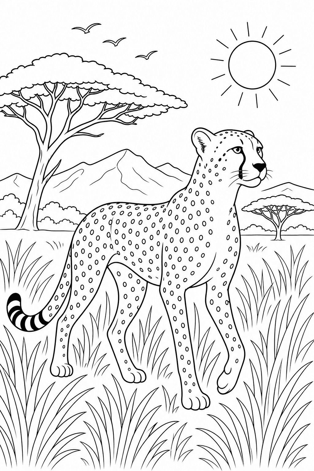 Guepardo caminhando na savana para colorir