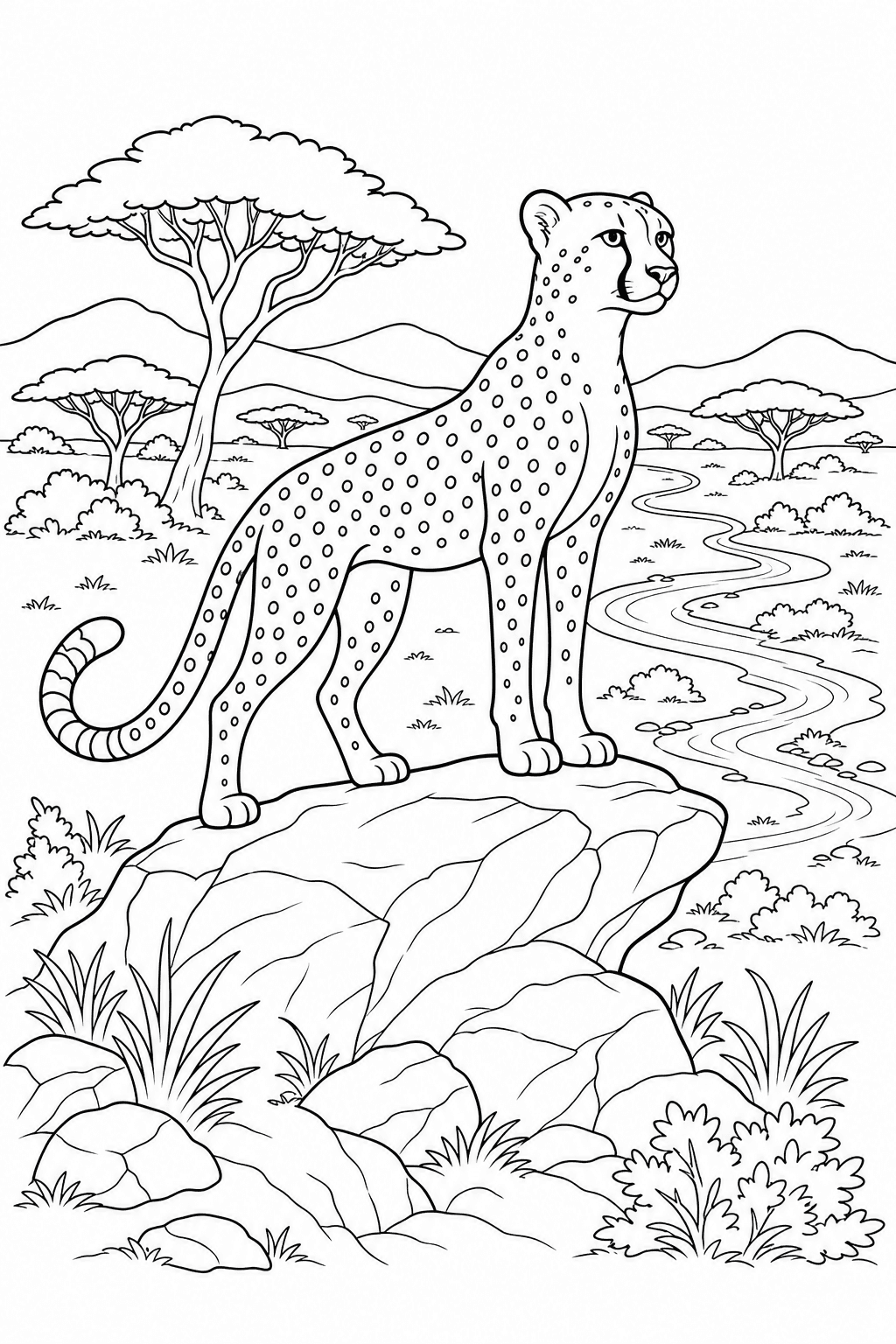 Guepardo no alto do rochedo para colorir