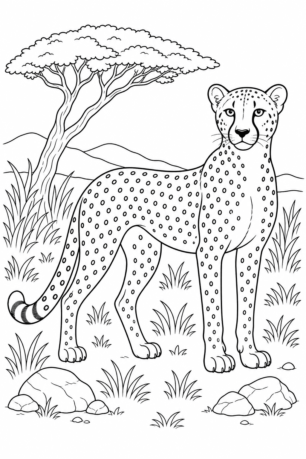 Guepardo na savana para colorir