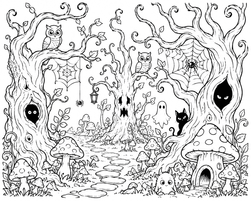 Floresta de Halloween para colorir