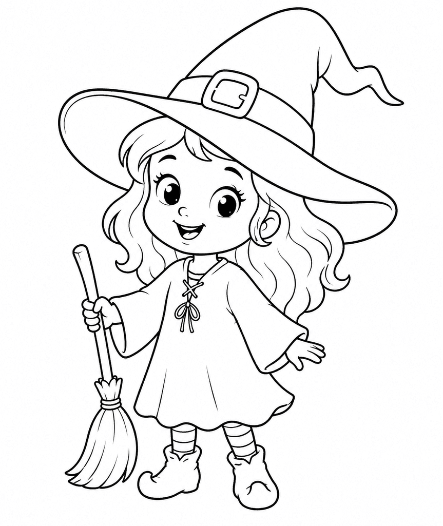 Bruxinha de Halloween para colorir