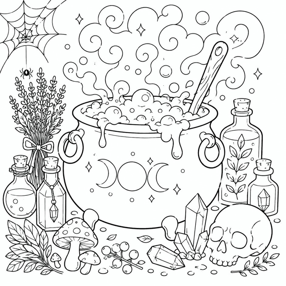 Caldeirão de Halloween para colorir