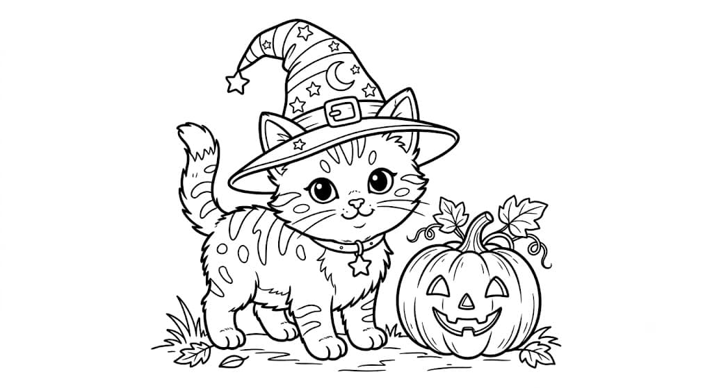 Gatinho de Halloween para colorir