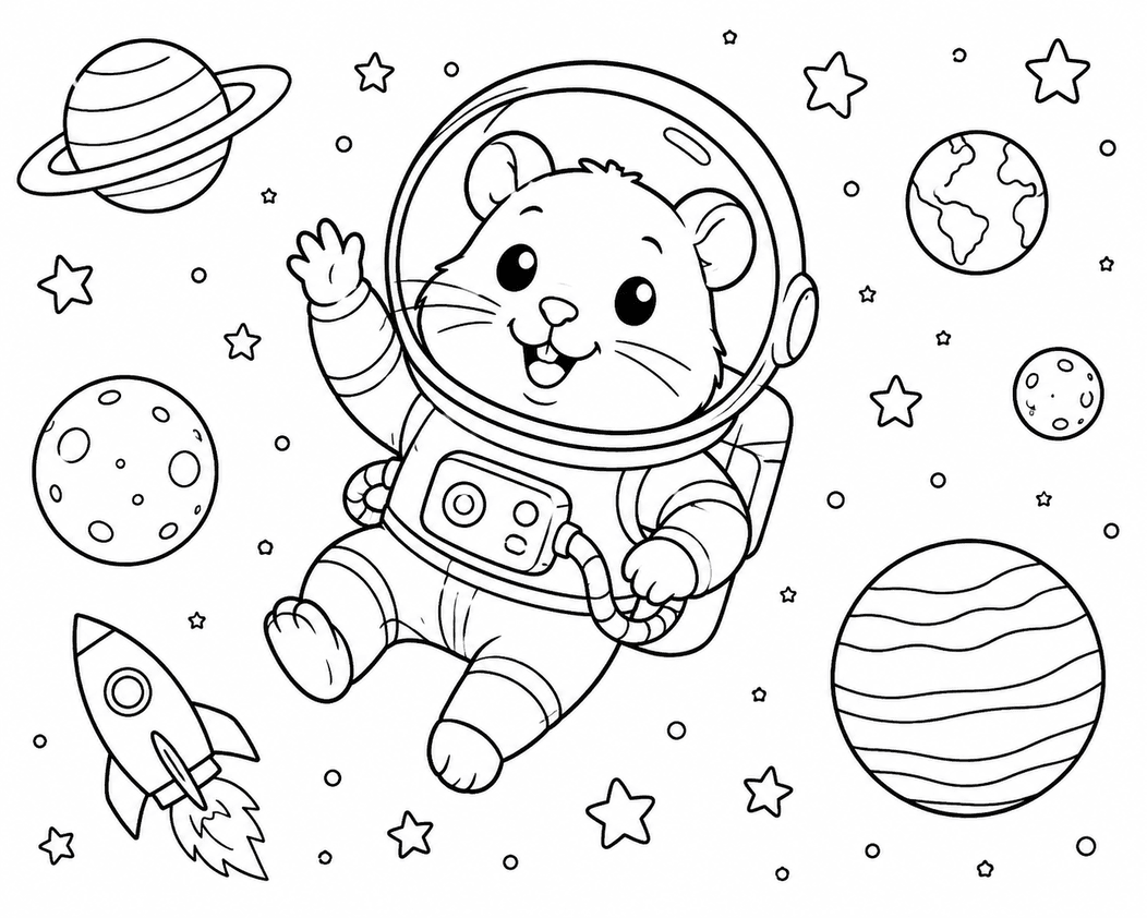 Hamster astronauta para colorir