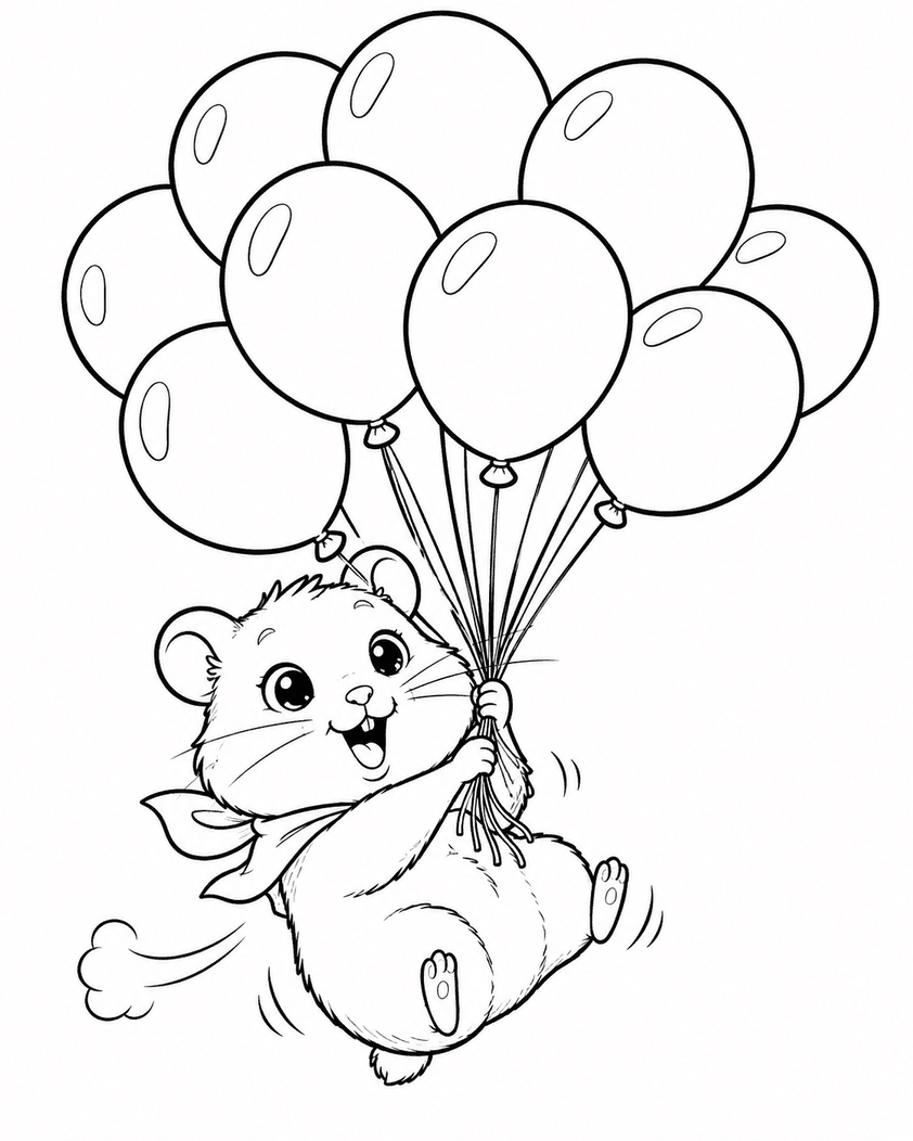 Hamster com balões para colorir