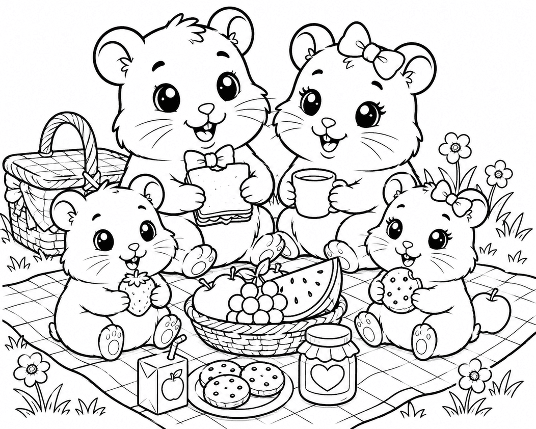 Hamster em família para colorir