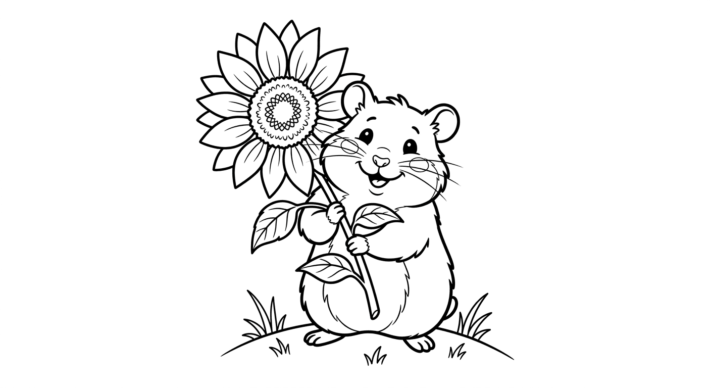 Hamster com girassol para colorir