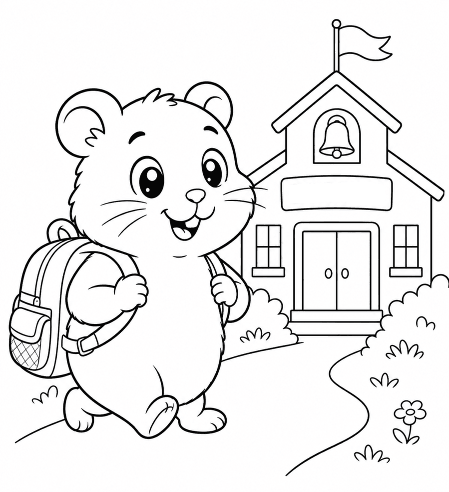 Hamster indo para a escola para colorir