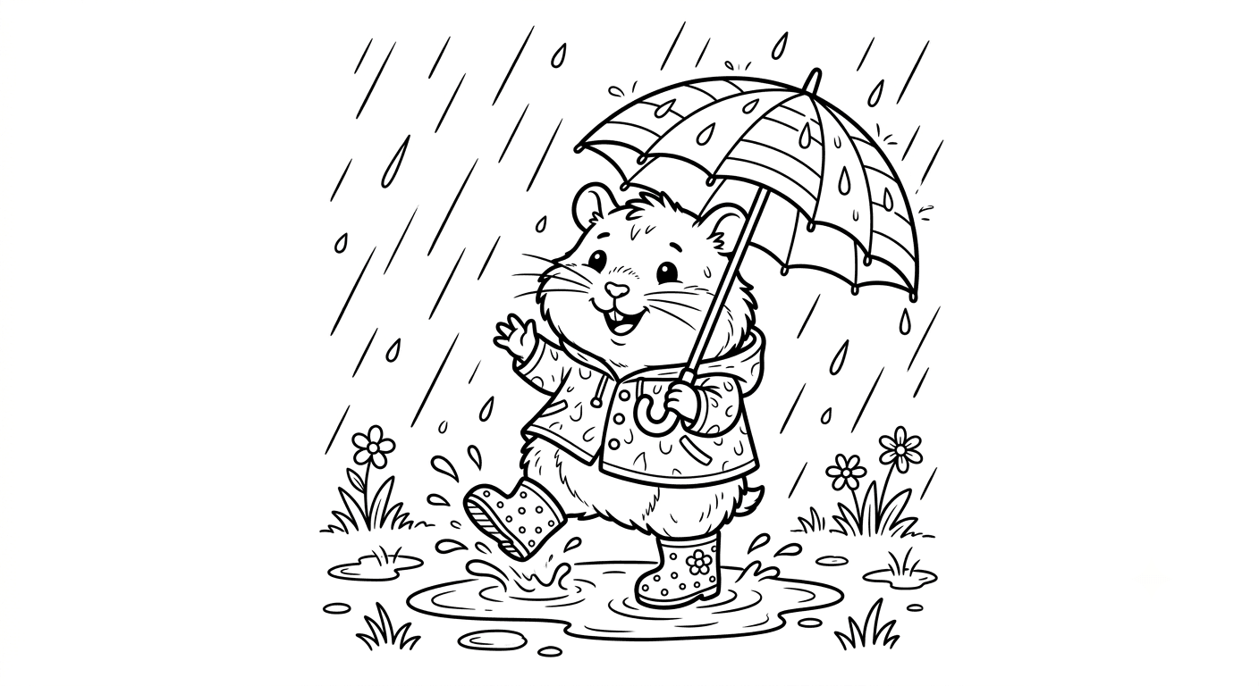 Hamster na chuva para colorir