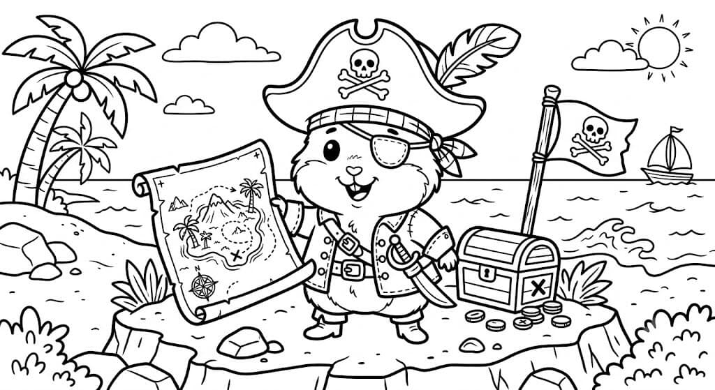 Hamster pirata para colorir