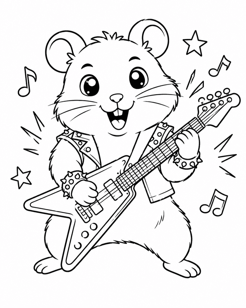 Hamster tocando guitarra para colorir