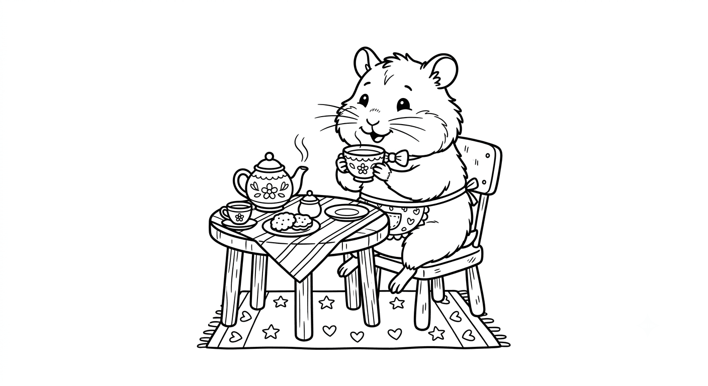 Hamster tomando chá para colorir