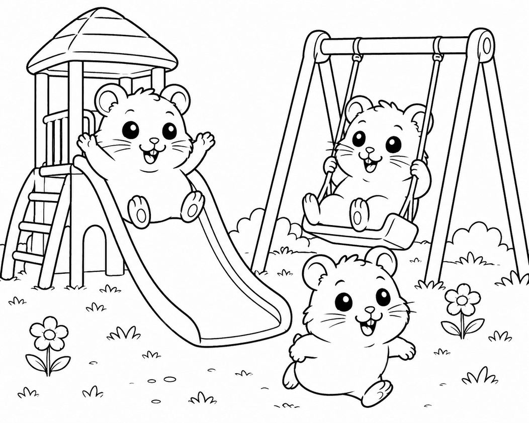 Hamsters brincando para colorir