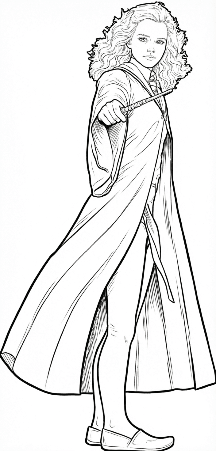 Hermione fazendo magia para colorir