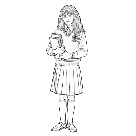 Hermione de uniforme para colorir