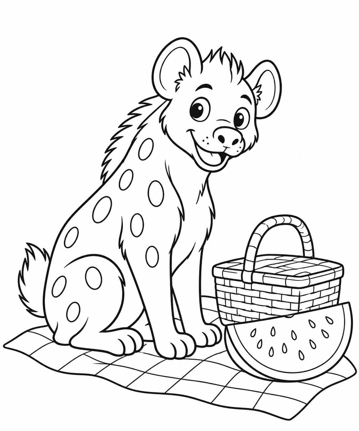 Hiena no piquenique para colorir