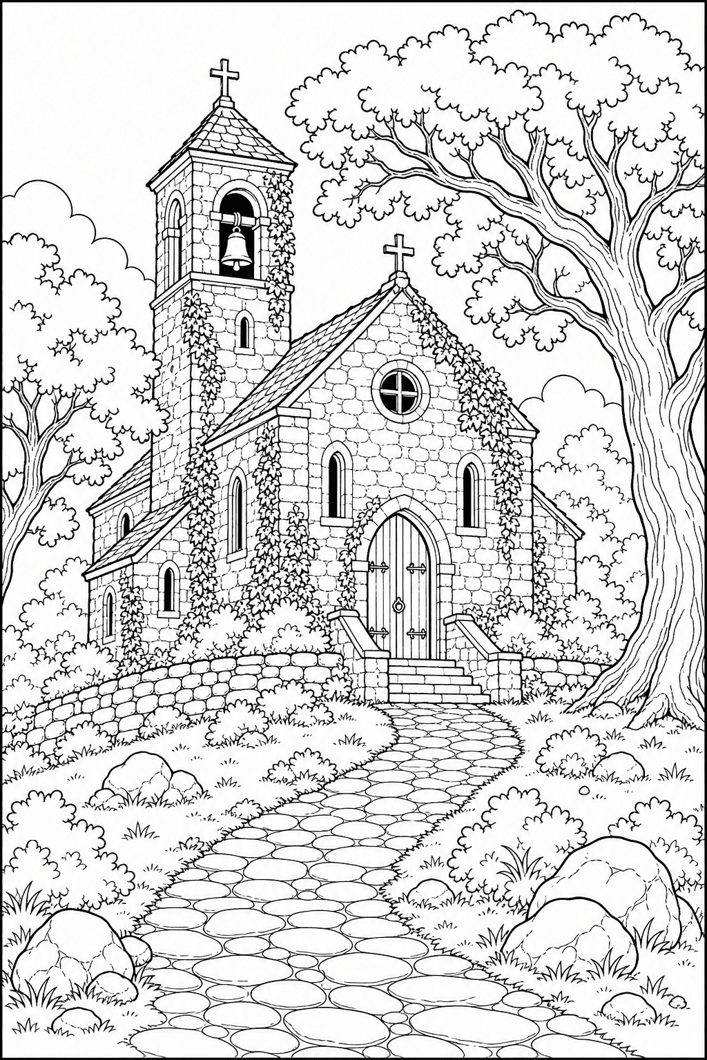 Igreja antiga de pedra para colorir