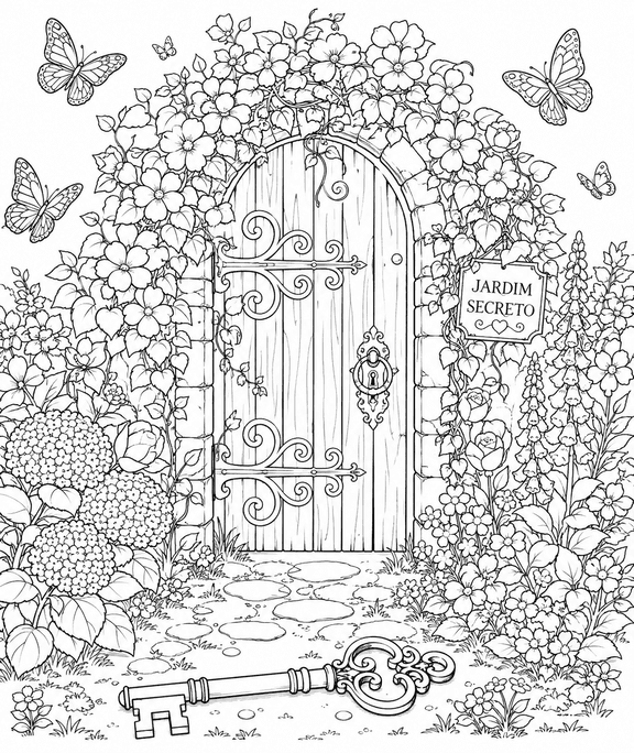 Casa secreta no jardim encantado para colorir