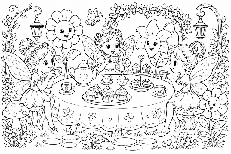 Chá das fadas para colorir