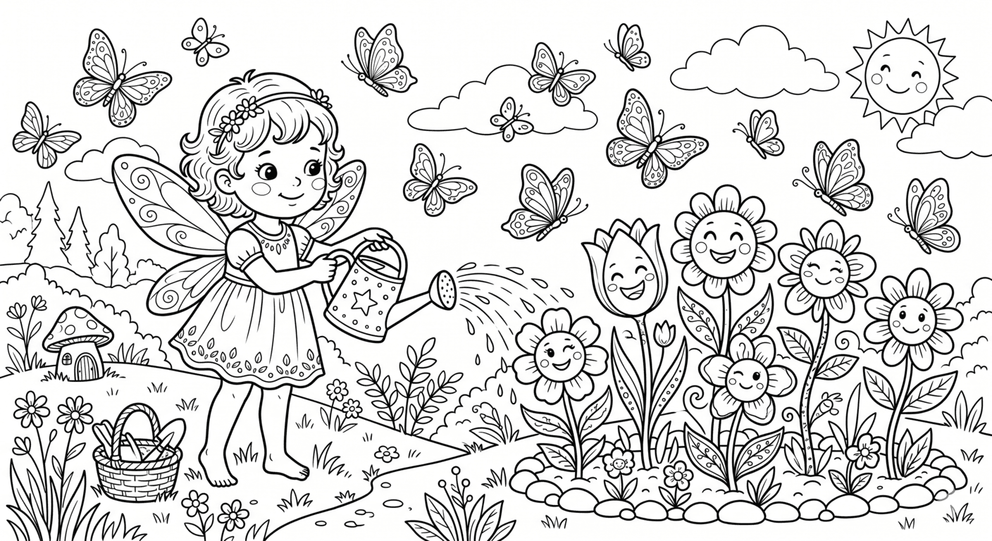 Flores no jardim encantado para colorir