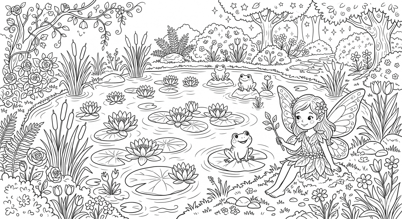 Lagoa no jardim encantado para colorir