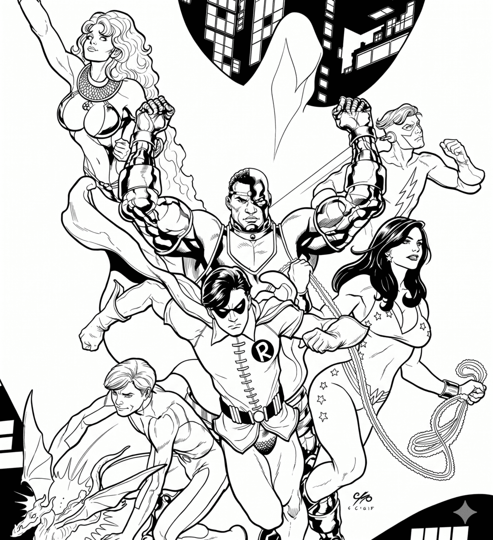 Jovens Titãs quadrinhos antigo para colorir