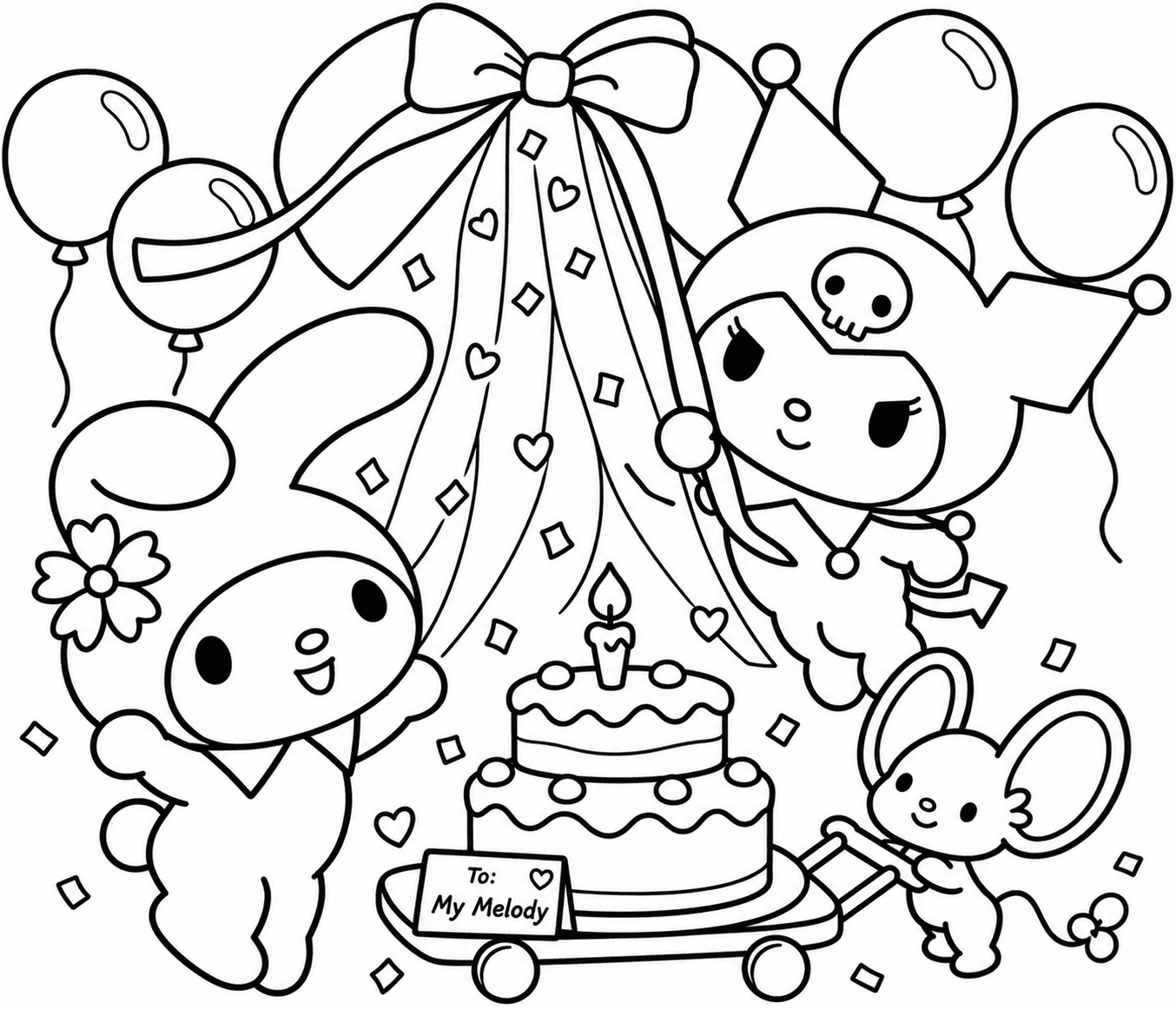 Festa de aniversário da Kuromi para colorir