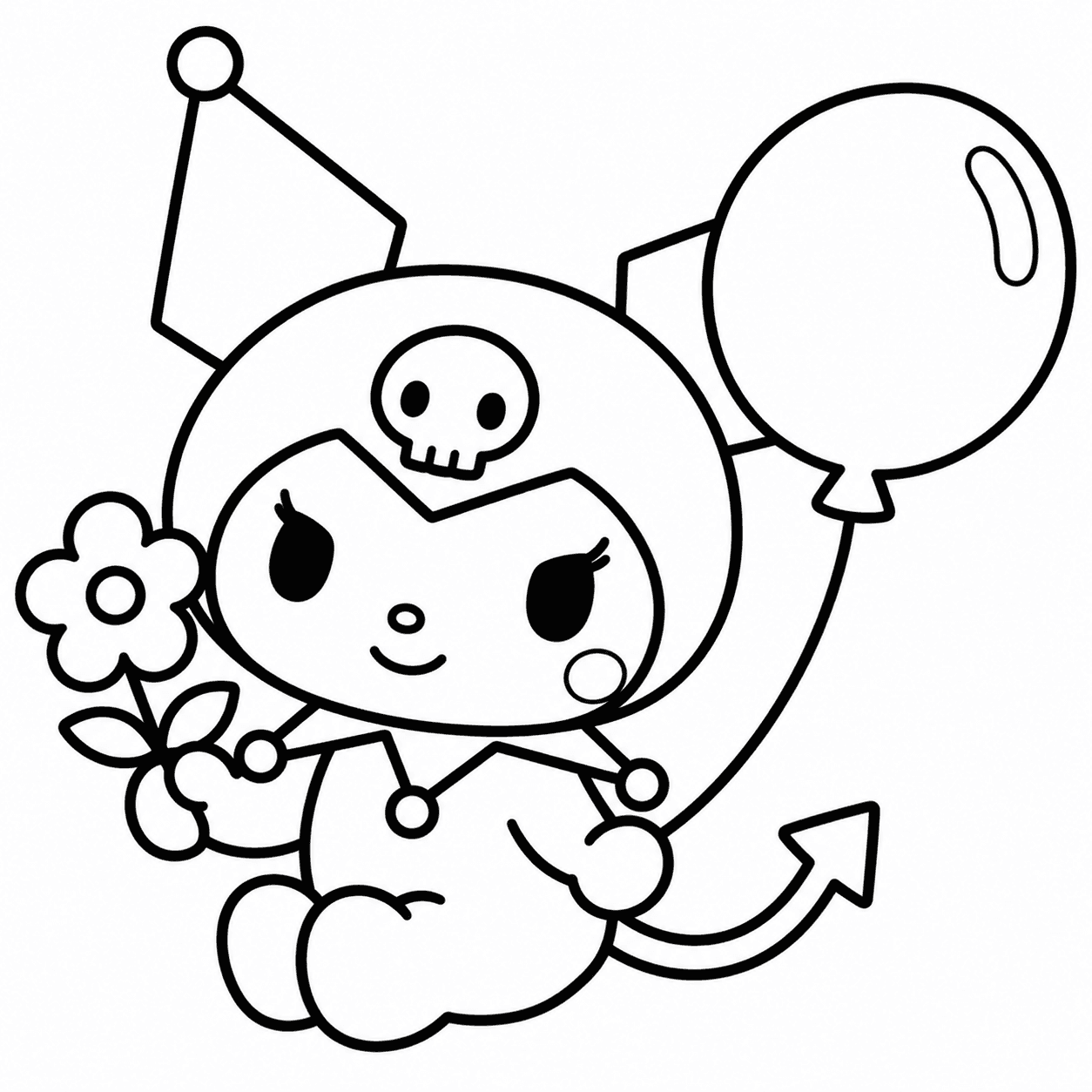 Kuromi com balão e flor para colorir