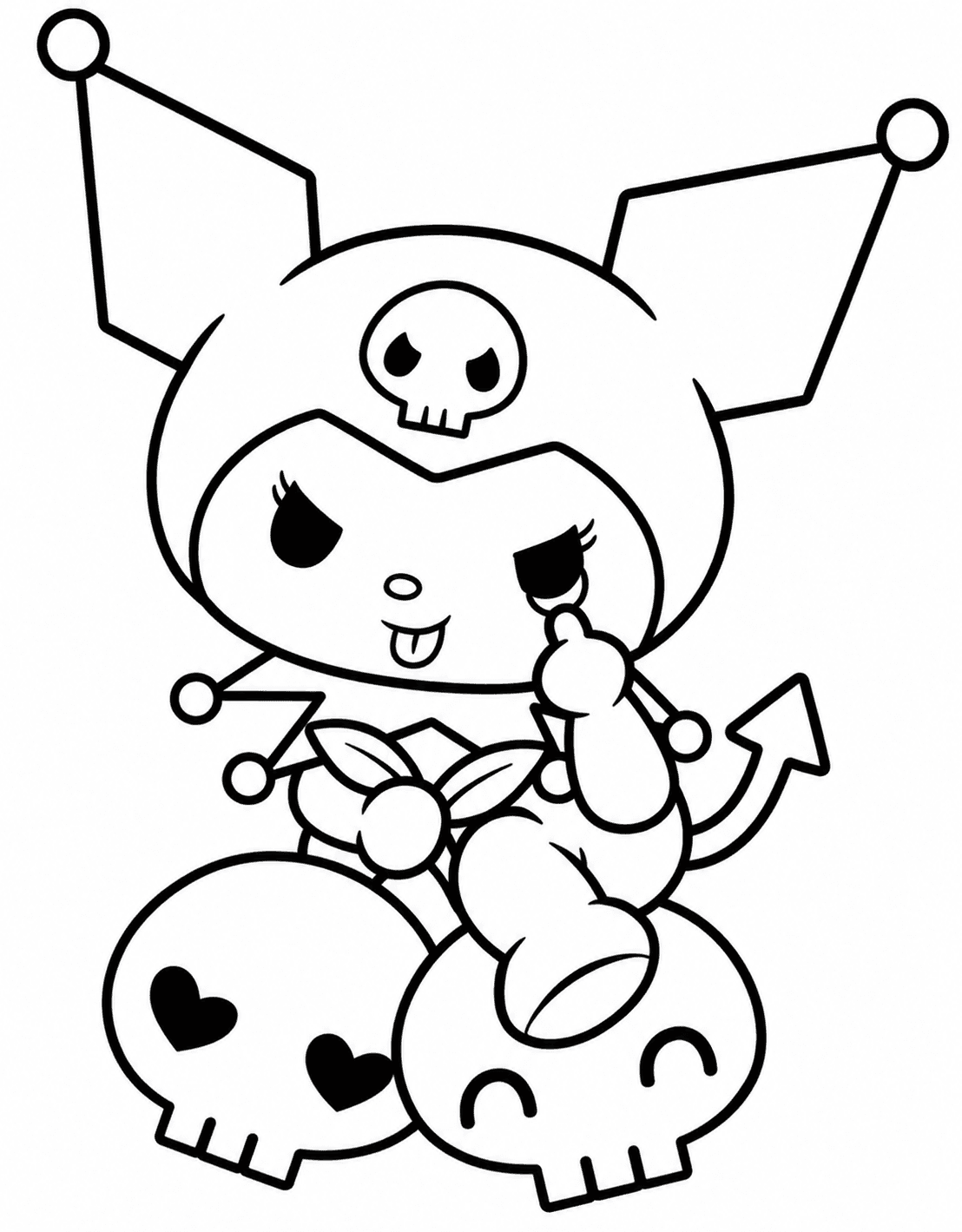 Kuromi com caveiras rosas para colorir