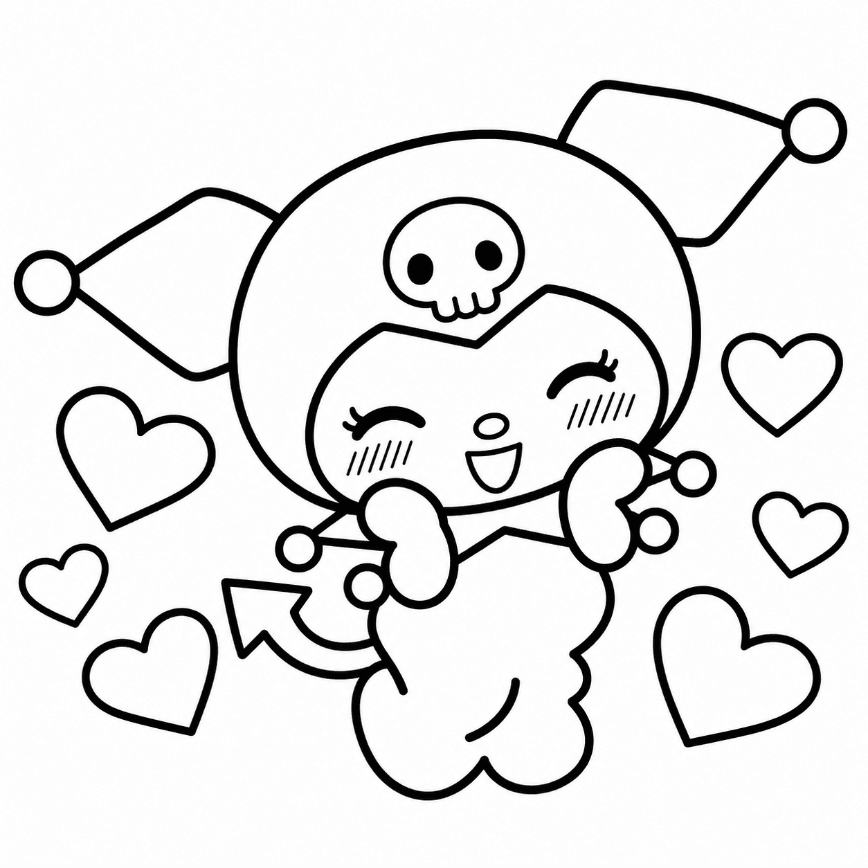 Kuromi com corações para colorir