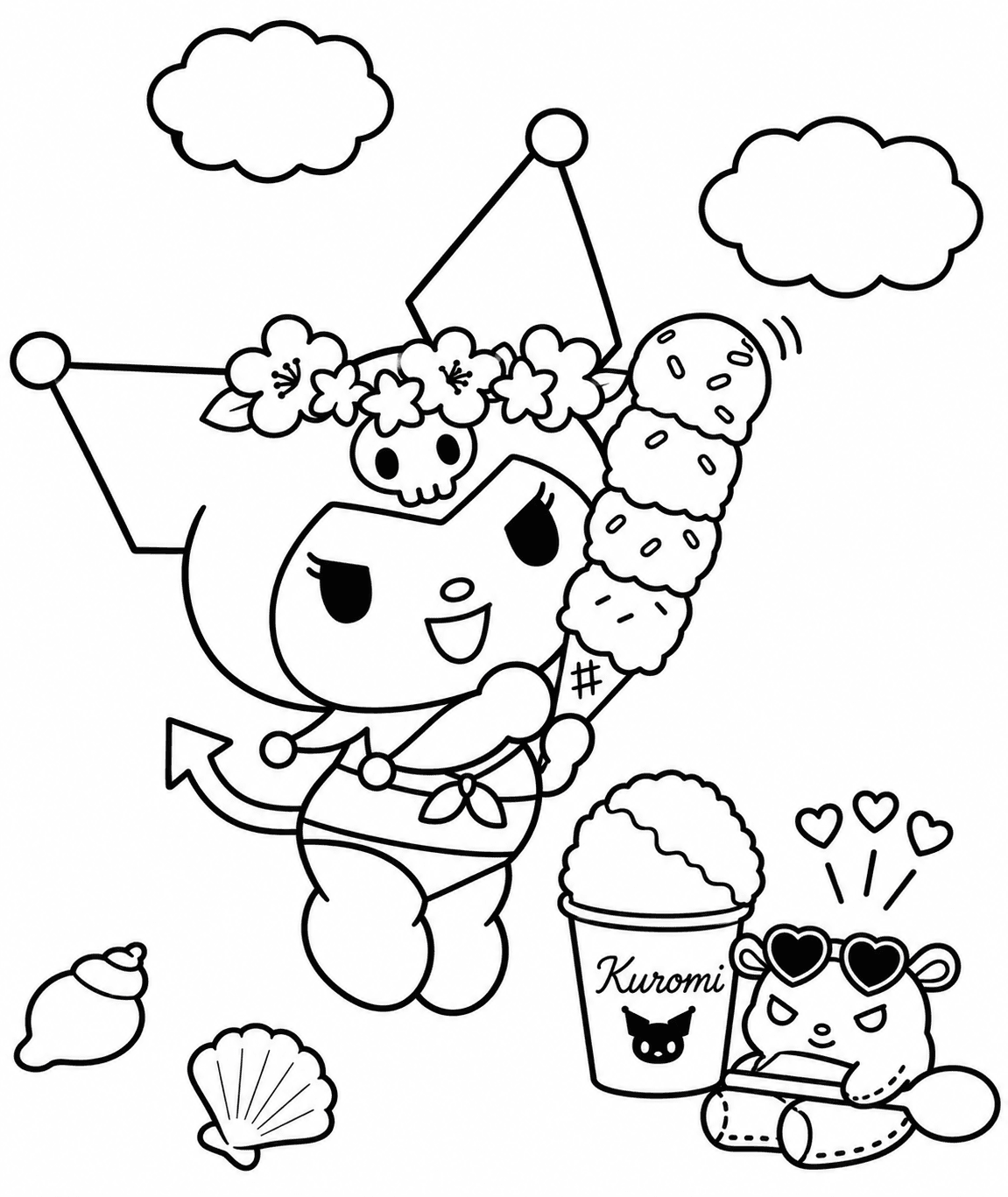 Kuromi com sorvete para colorir