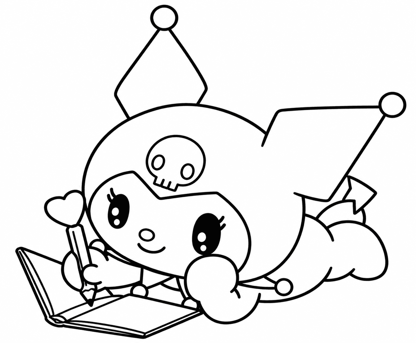Kuromi escrevendo no diário para colorir