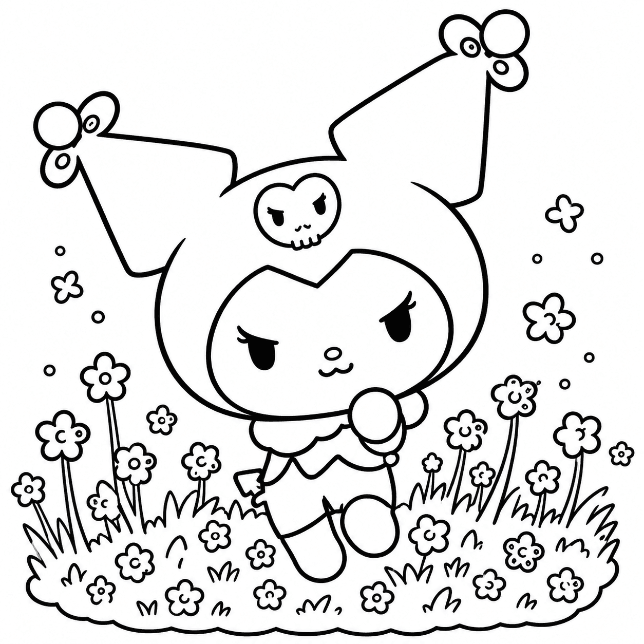 Kuromi no jardim de flores para colorir