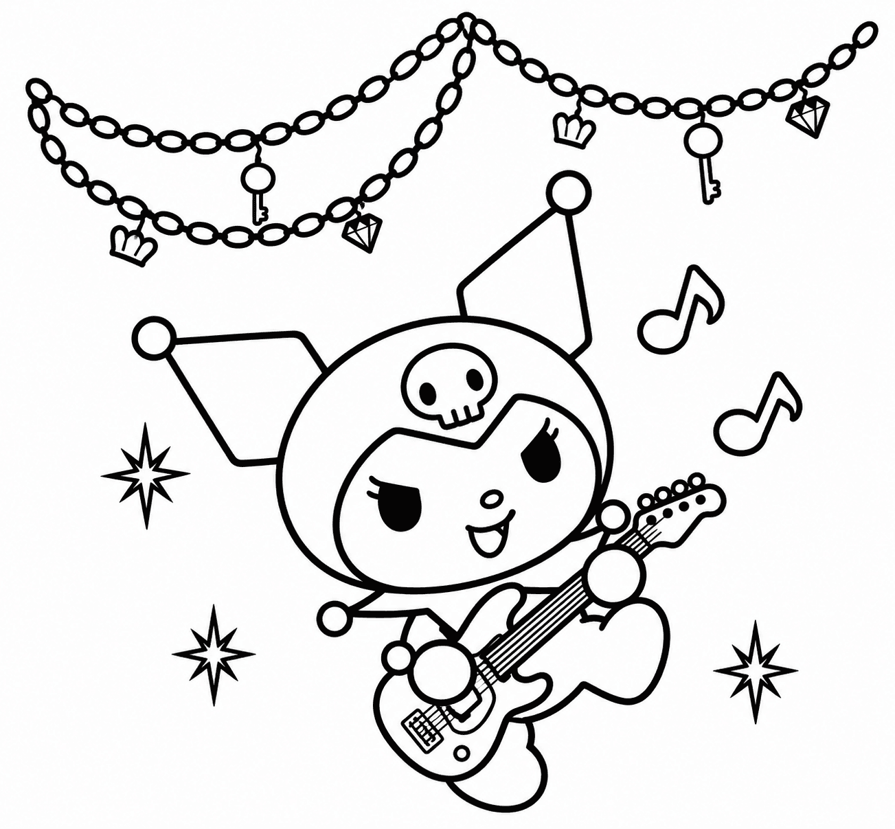 Kuromi tocando guitarra para colorir