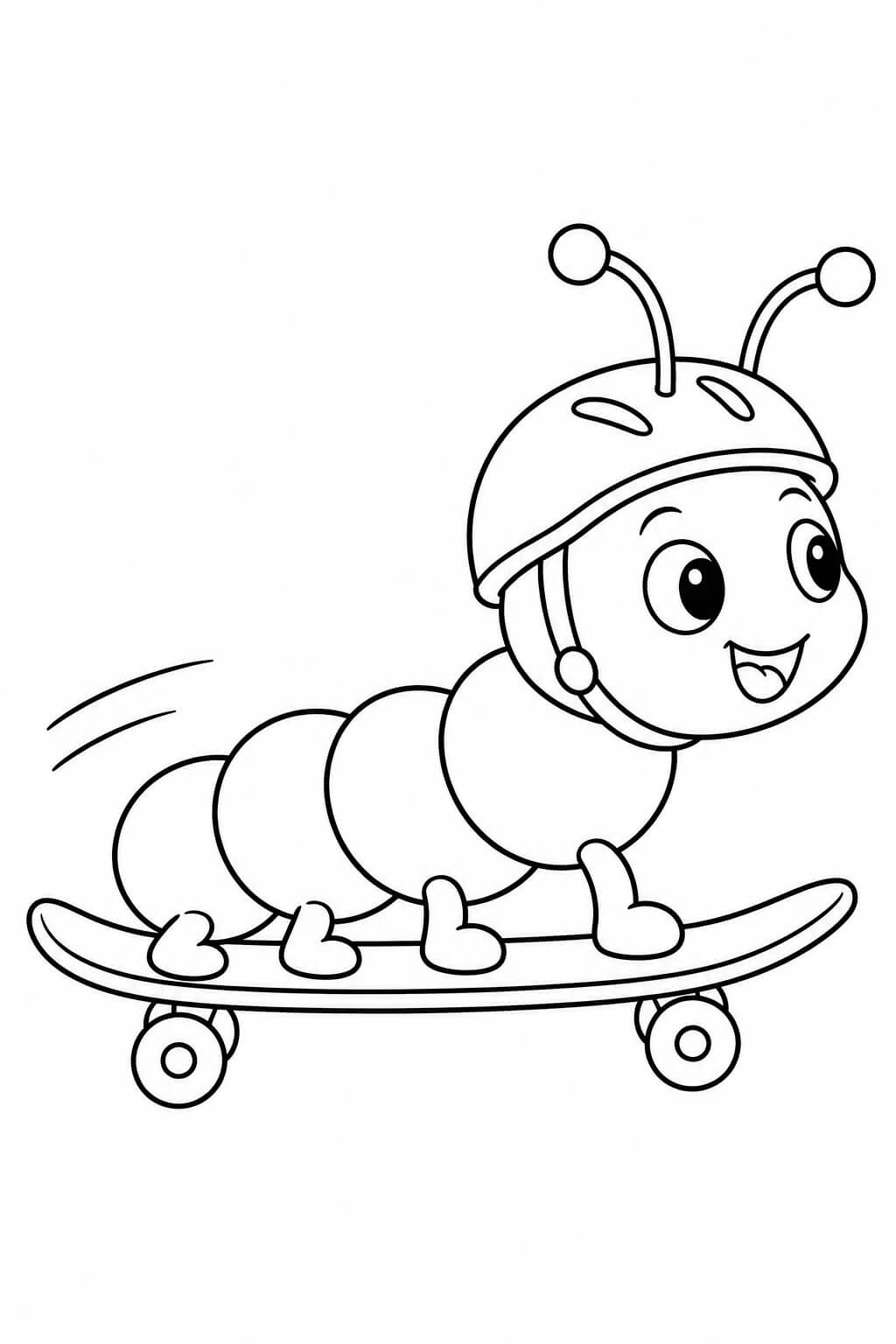 Lagarta andando de skate para colorir