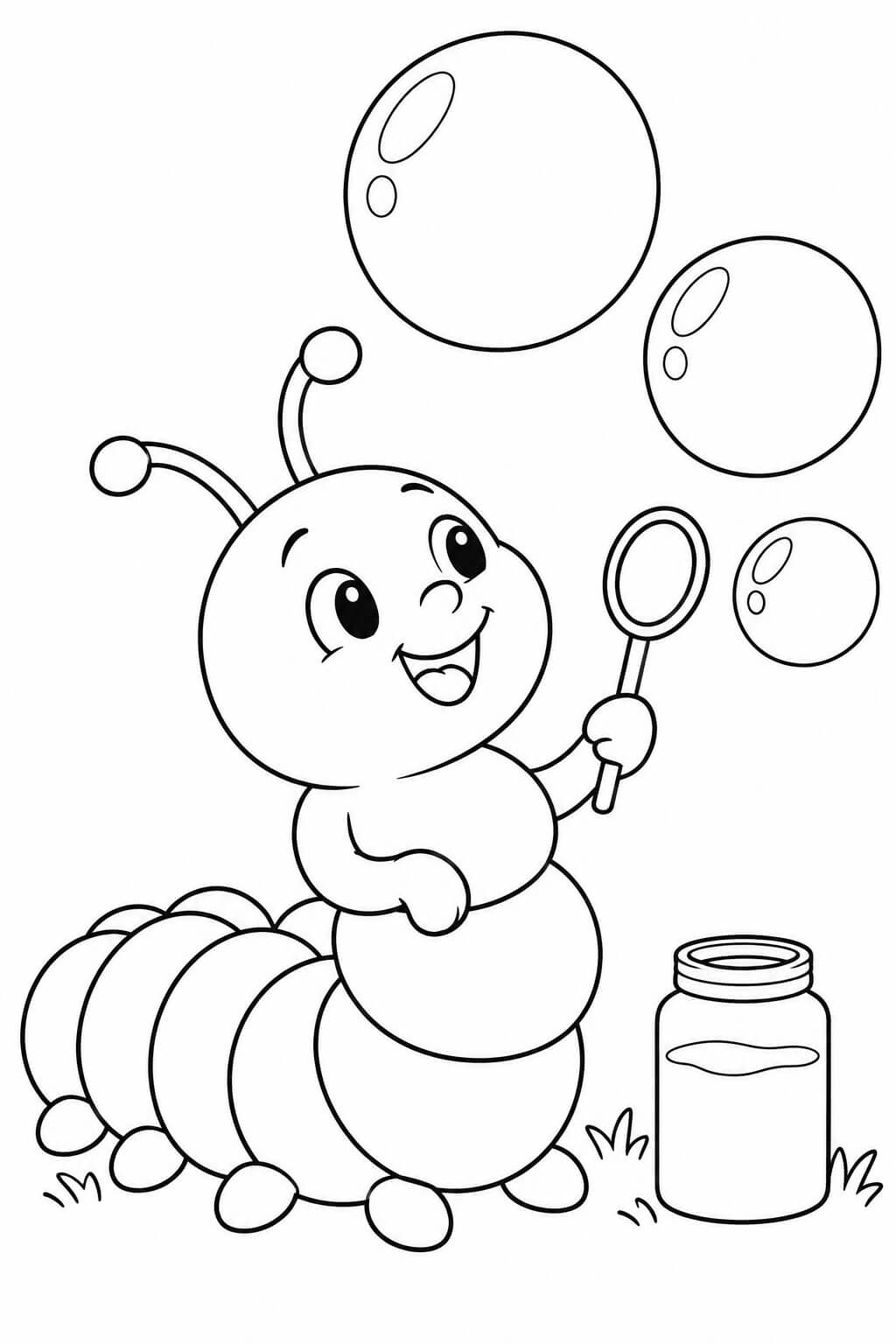 Lagarta com bolhas de sabão para colorir