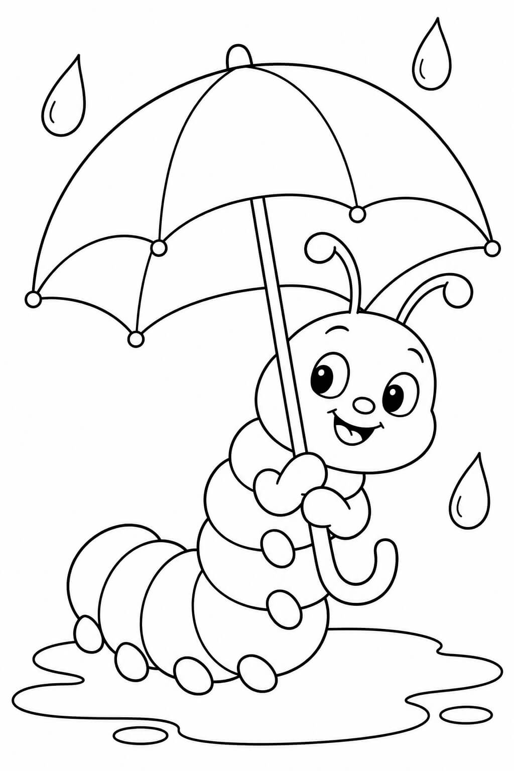 Lagarta com guarda-chuva para colorir