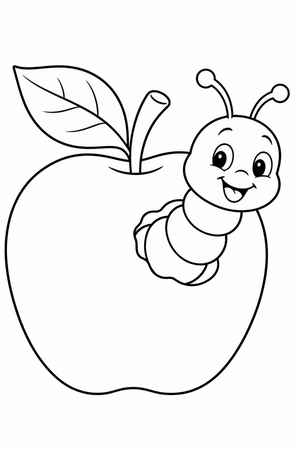 Lagarta na maçã para colorir