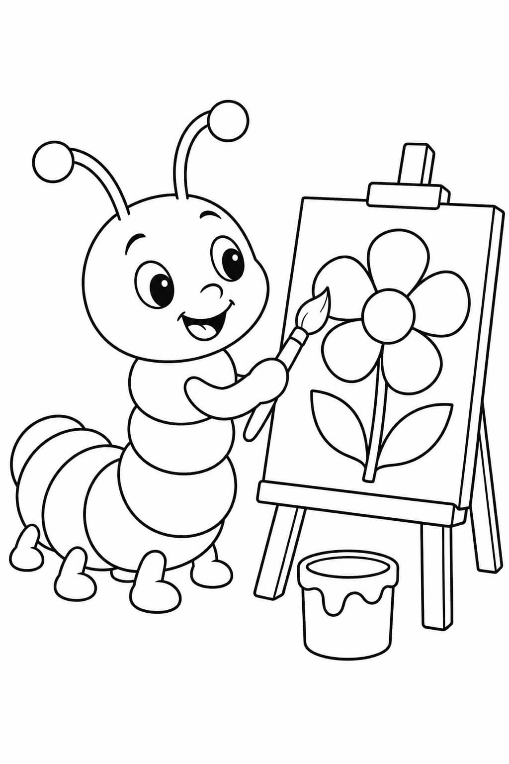 Lagarta pintando um quadro para colorir