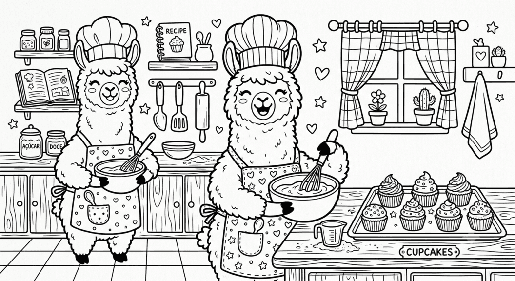 Lhama chef para colorir